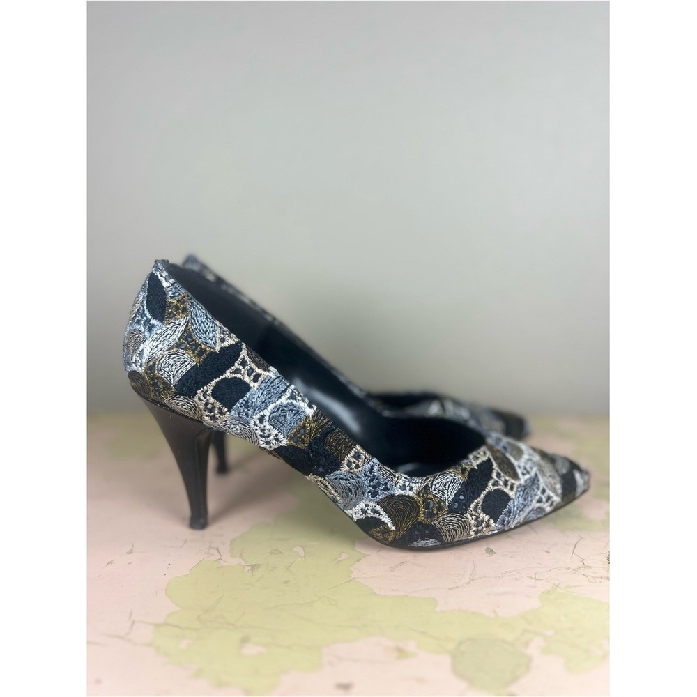Vintage 90s Joseph Loren Tracy Tapestry Pumps Heels Multicolor Pointed Toe Sz 8 - Picture 4 of 11